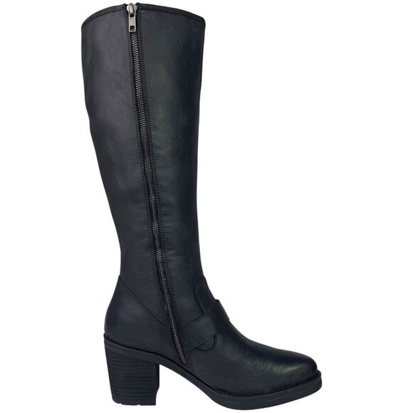 Born Debra Riding Campus Boots Tall Knee High Heeled Black Leather Moto Biker 9 - Picture 6 of 13